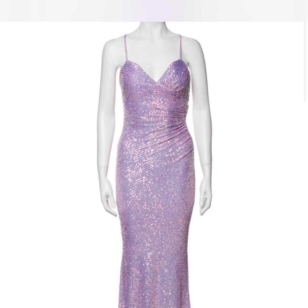 La Femme Purple Sequin Evening Prom Maxi Gown Sleeveless Backless